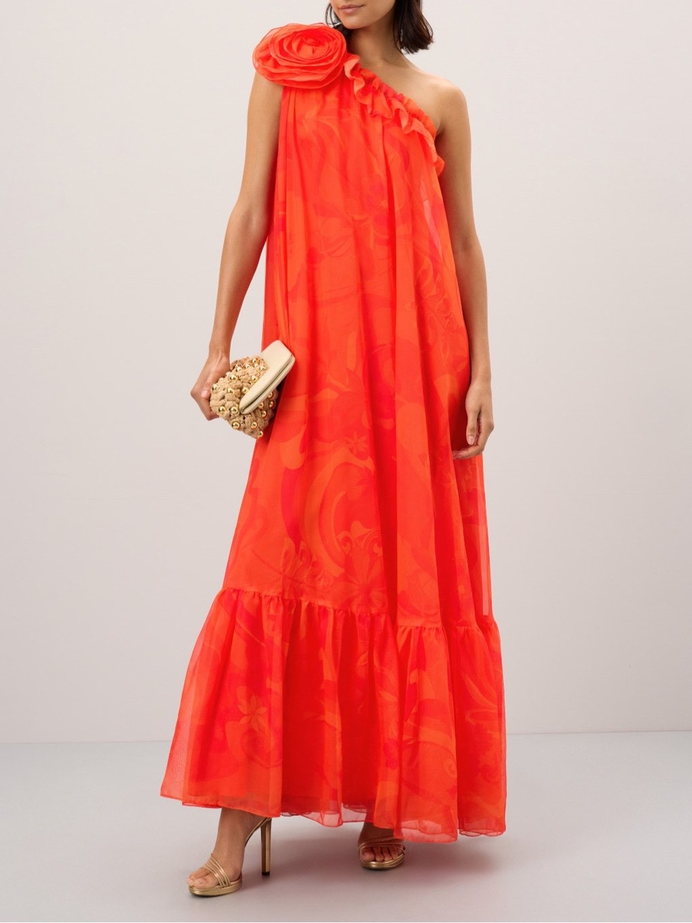 One Shoulder Rose Ruffle Maxi Dress - Picture 3 of 17